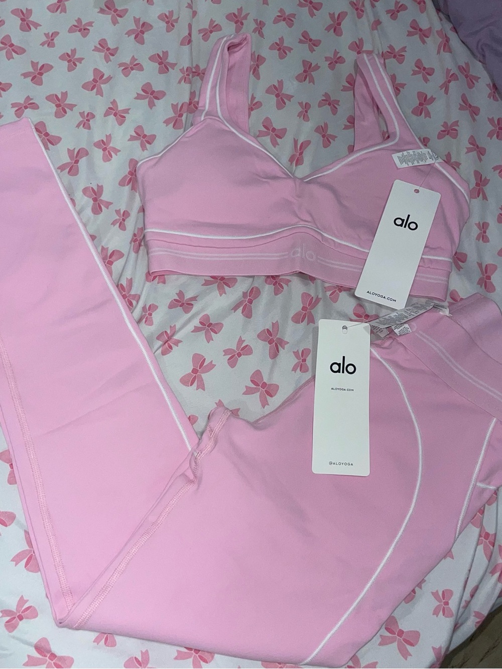 ALO Yoga Pink Seamless Sports Bra and Leggings Set